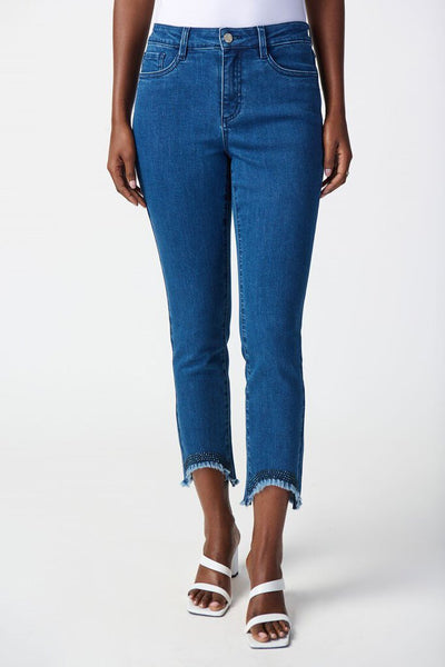 Joseph Ribkoff 241920 Slim Fit Embellished Hem Crop Jeans - Medium Blue