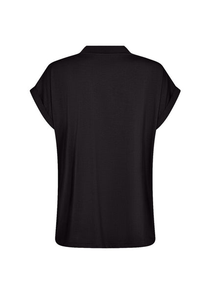Soyaconcept 'Marica' Rolled Sleeve V-Neck Shirt - Black