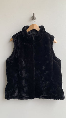 Nicole Miller Black Fur/Quilted Reversible Zip Front Vest - Size Medium