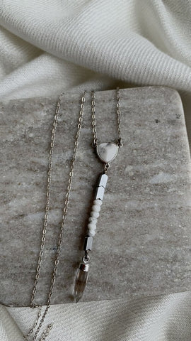Hillberg & Berk Silver White/Clear Stone Drop Pendant Necklace