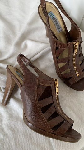 Arnold Churgin Brown Leather Strappy Heels - Size 9.5
