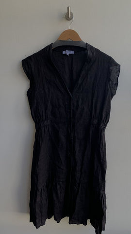 Allegra Masetti Black Linen Cap Sleeve Button Front Dress - Size X-Small