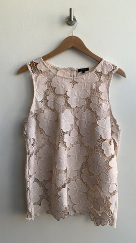 RW & Co Blush Pink Floral Cut-out Sleeveless Blouse - Size Large