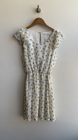 Have Cream Bow/Dot Print Cap Sleeve Dress - Size Small