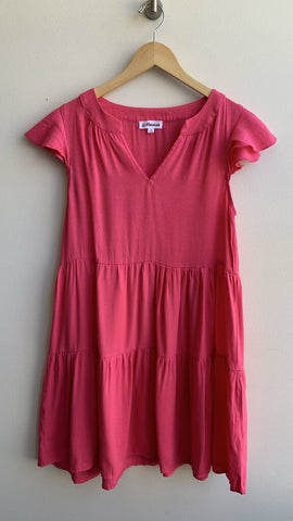 Macaron Hot Pink Tiered Cap Sleeve Babydoll Dress - Size Small