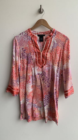 Calvin Klein Pink/Purple Printed Roll Sleeve Top - Size Small