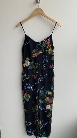 Dex Black Tropical Floral Print Thin-Strap Jumpsuit - Size Small
