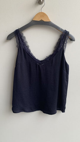 Hearloom Navy Lace Trim Satin Camisole - Size Small (NWT)