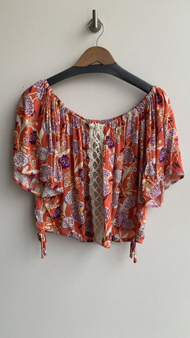 Miss Me Orange/Purple Floral Print Off-the-Shoulder Blouse - Size Small (NWT)