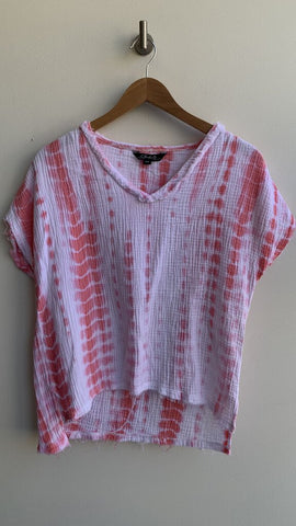 Charlie B Pink/White Tie-Dye Waffle Cotton Tee - Size Small