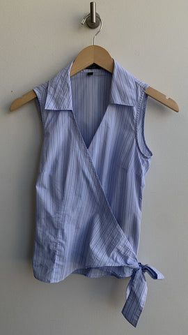 Jacob Blue Stripe Sleeveless Collared Tie Front Top - Size X-Small