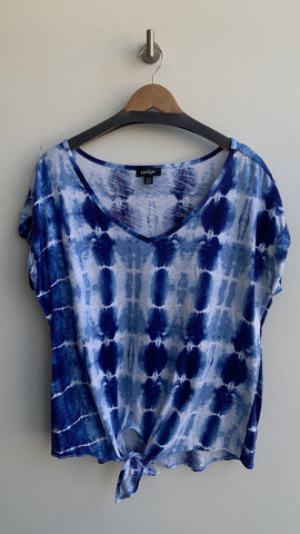 Lord & Taylor Blue Tie-Dye Front Tie Tee - Size Large