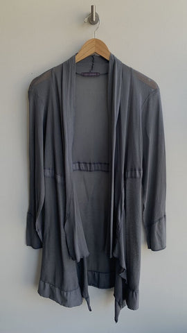Cut Loose Grey Knit Mesh-Look Open Front Jacket - Size Large