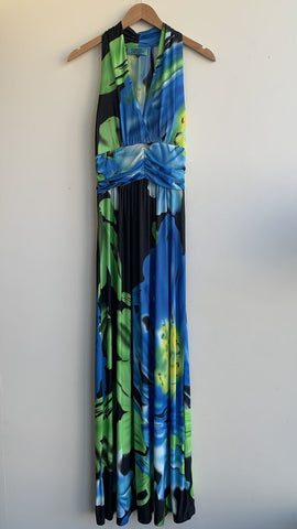 Tropical Summer Black/Green/Blue Printed Sleeveless Maxi Dress - Size Large