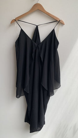 Solemio Black Thin Strap Chiffon Drape Dress - Size Small