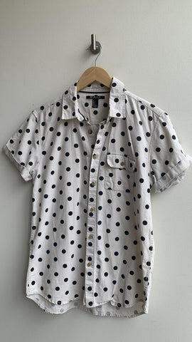 Forever 21 Men's Sand/Black Polka-Dot Button Front Short Sleeve Shirt - Size Small