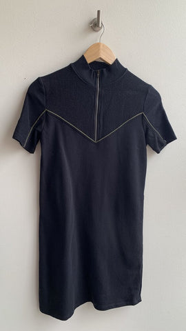 Black Cotton 1/4 Zip Short Sleeve Dress - Size Small (Estimated)