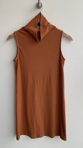 Glamorous Rust Ribbed High Neck Sleeveless Dress - Size 6