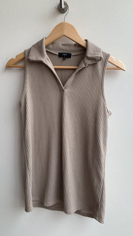 Studio Taupe Ribbed Collared Sleeveless Top - Size X-Small