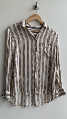 Zara Cream Houndstooth/Chain Print Long Sleeve Blouse - Size Small