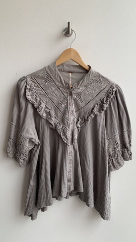 Free People Sage Green Crochet Look Detail Flowy Blouse - Size Small