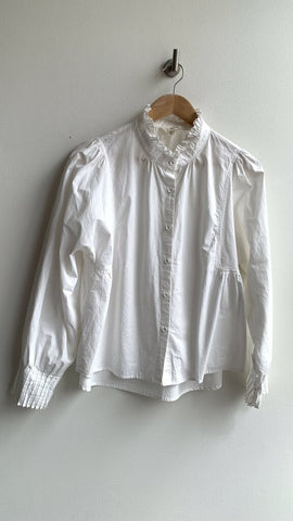 The Korner Off-White Frill Trim Button Front Blouse - Size Large