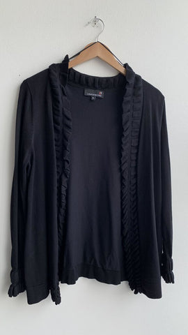 Laura Petites Black Knit Open Front Ruched Detail Longsleeve Cardigan - Size Large