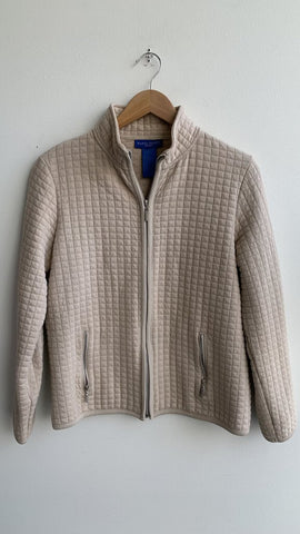 Karen Scott Cream Quilted Zip Up Long Sleeve Collared Sweater - Size Small