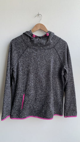 Dark Grey Heathered with Pink Trim Cowl Neck Hoodie with Zip Kangaroo Pocket - Size Medium (Estimated)