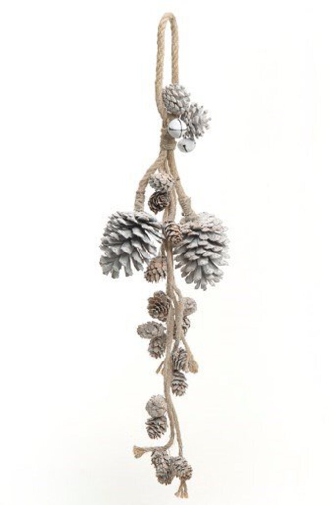 White Flocked Pine Cones on Jute Ornament