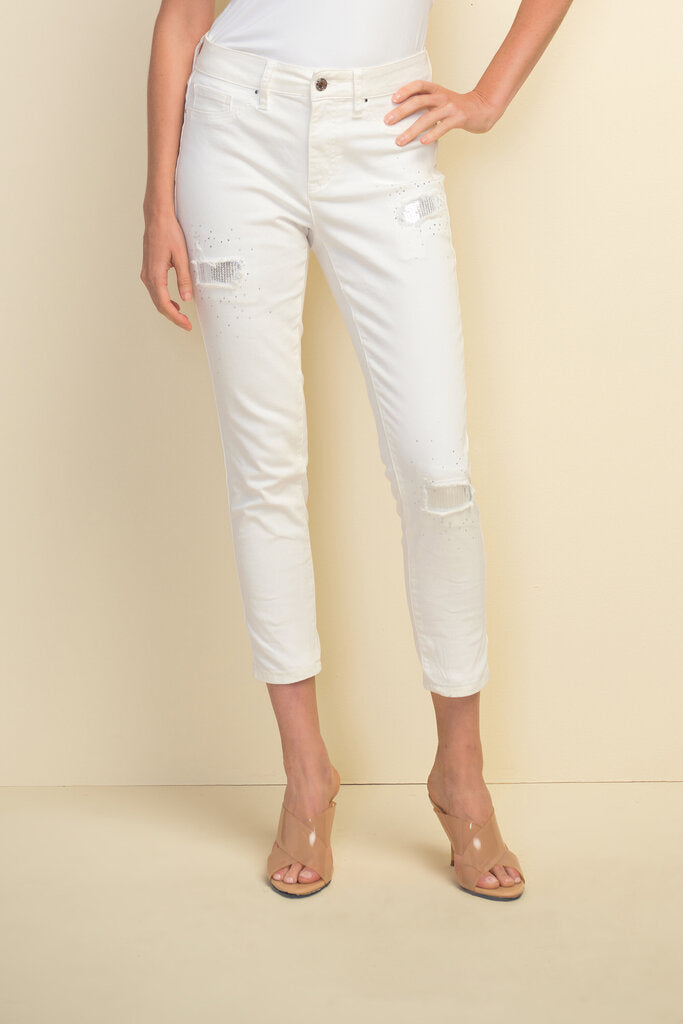 Joseph Ribkoff 211977 White Cropped Sequined Pants