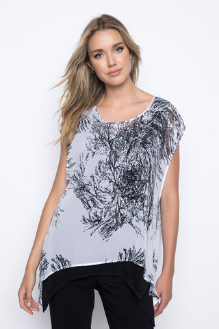 Picadilly Chiffon Sleeveless Tank With Overlay