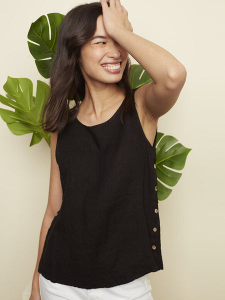 Charlie B Black Linen Tank Top