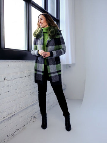 Alison Sheri Plaid Knit Cardigan in Chartreuse