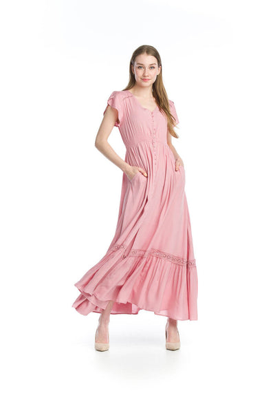 Papillon Button Down Frill Hem Maxi Dress