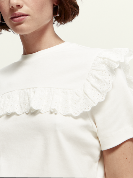 Scotch & Soda White Lace Ruffle T-Shirt