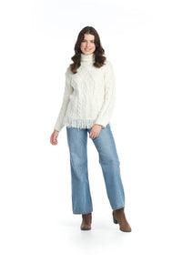 Papillon White Cable Knit Turtleneck Sweater