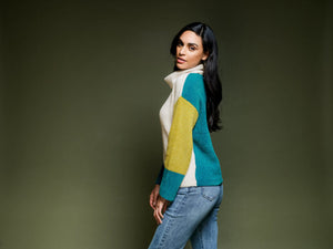 Elena Wang Teal Colour Block Sweater