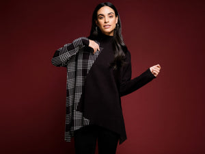 Elena Wang Black Plaid Cape Sweater