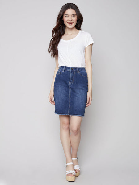 Charlie B Indigo Frayed Denim Skort