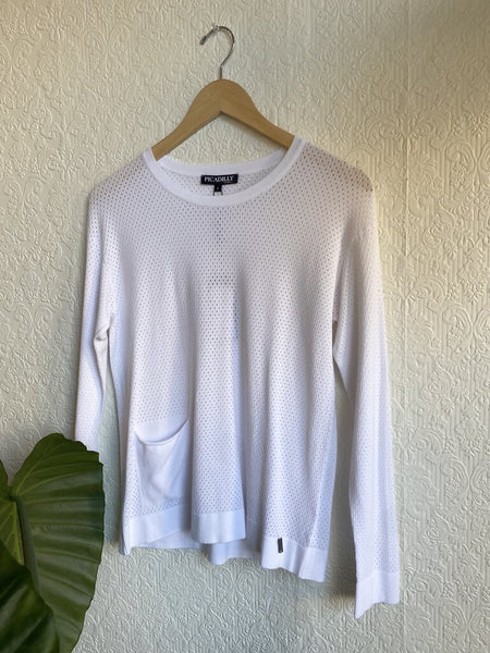 Picadilly White Eyelet Knit Longsleeve Top