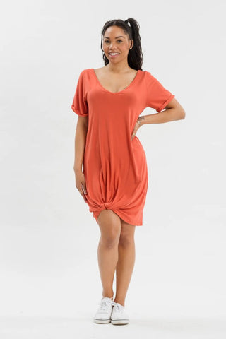 Lav + Kush Knot T-Dress - Paprika