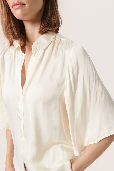 Soaked In Luxury 'Hela' Satin Blouse in Whisper White