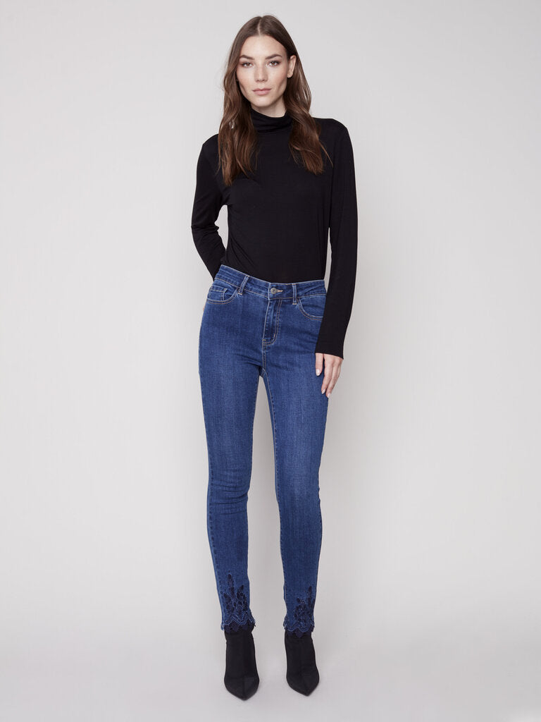 Charlie B Embroidered Scallop Hem Denim