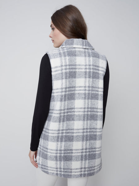 Charlie B Grey Plaid Boiled Wool Vest