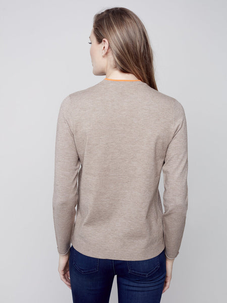 Charlie B Orange Detail Sweater in Truffle