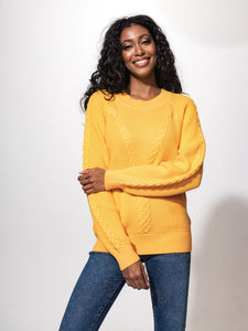 Alison Sheri Yellow Cable Knit Pullover