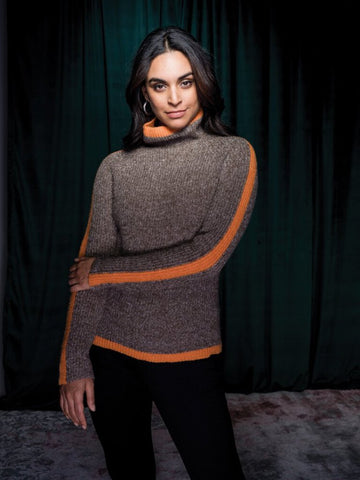 Elena Wang Grey Neon Orange Trim Sweater