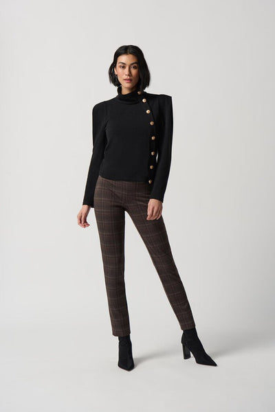 Joseph Ribkoff 234190 Brown Plaid Slim Leg Pant