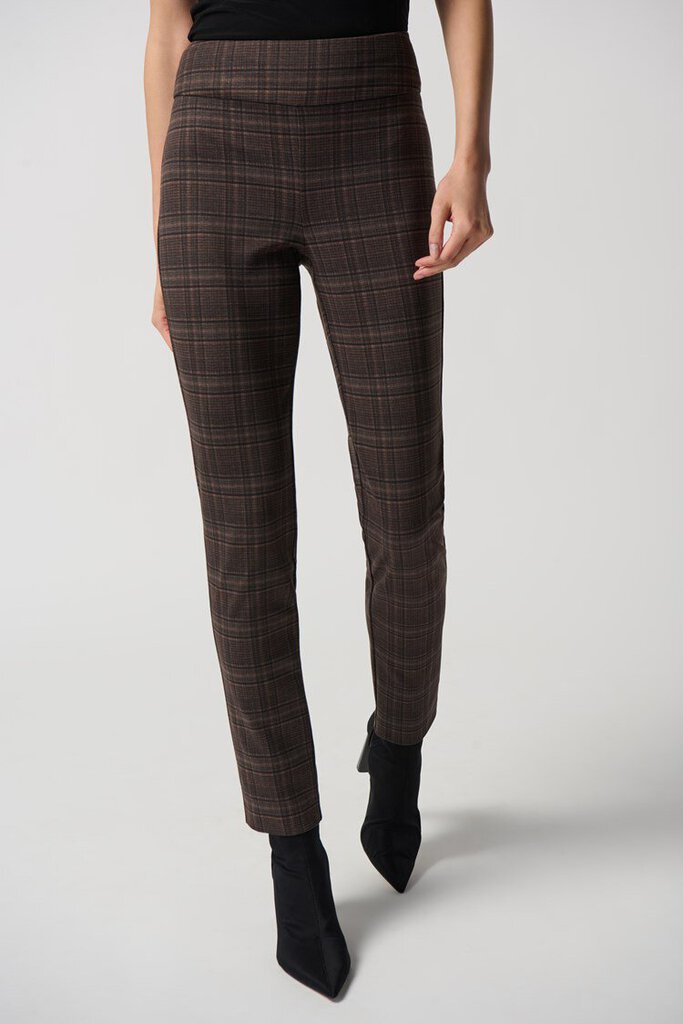 Joseph Ribkoff 234190 Brown Plaid Slim Leg Pant